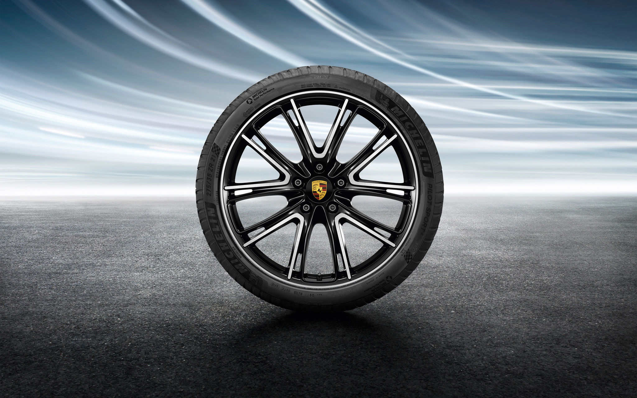 Porsche 971044660O - Ensemble complet de roues été Exclusive Design 21 pouces peintes en noir (finition brillante)