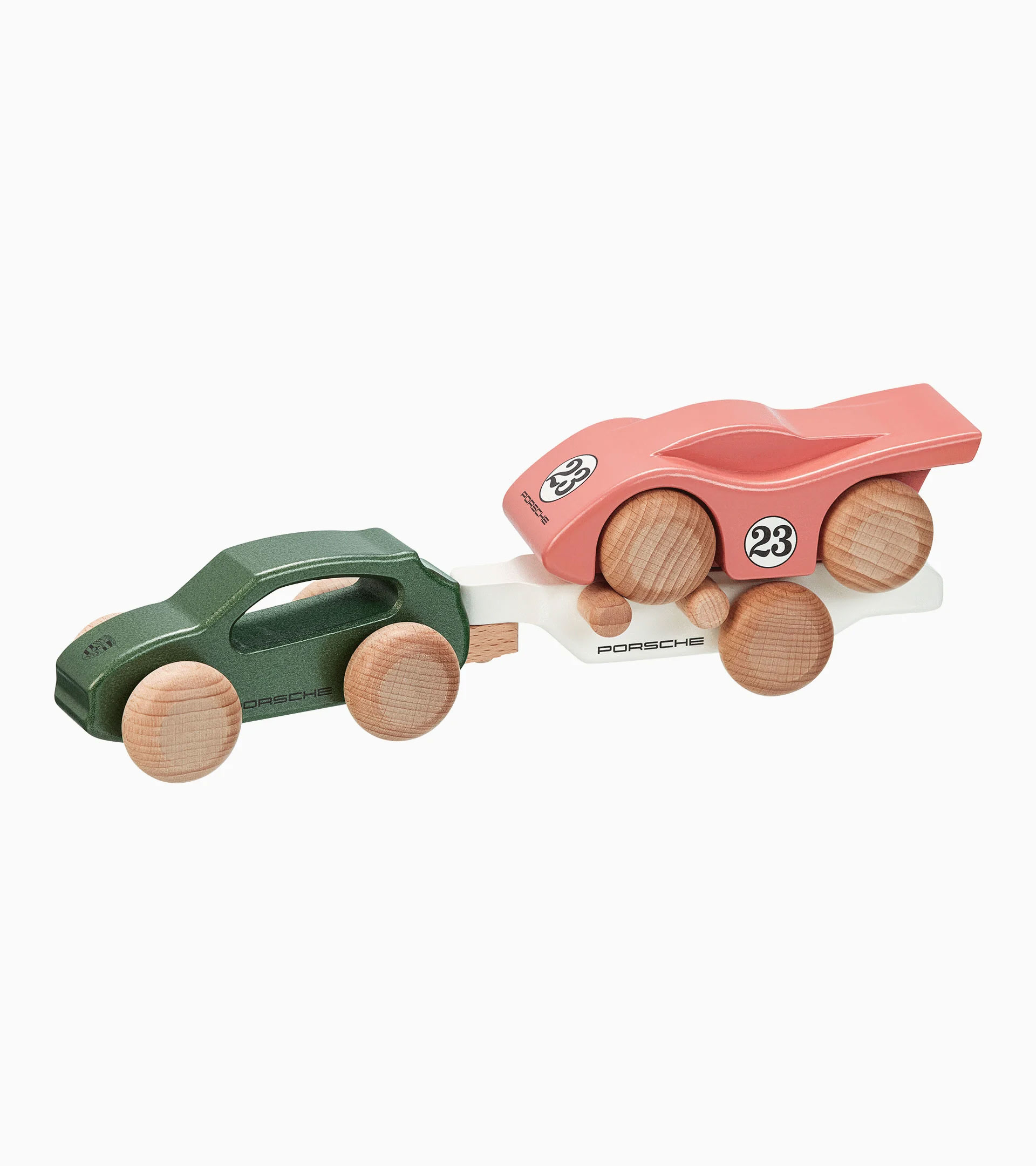 Porsche Voiture en bois 917 sur remorque et Macan