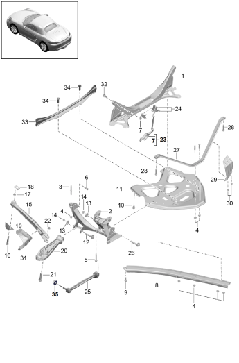 501-001 - Essieu arriere
panneau lat.
support
bras