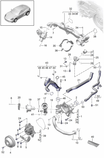 105-000 - Refroidisseur a refrigerant
Pompe a liq. refroidissement
boitier de thermostat
berceau