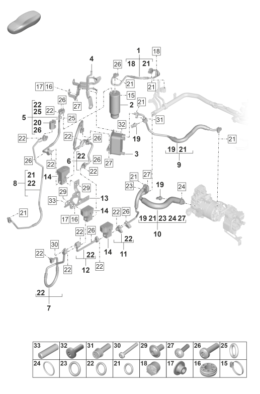 814-600 - Climatiseur
Conduite de frigorigene
Ensemble deshydrateur avec
pieces de fixation
avec:
Pompe a chaleur
Fluide frigorigène R1234yf
