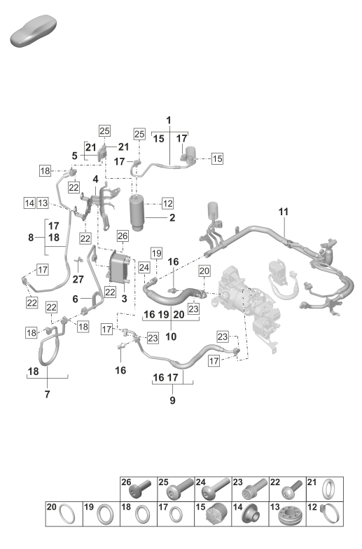 814-400 - Climatiseur
Conduite de frigorigene
Ensemble deshydrateur avec
pieces de fixation
sans:
Pompe a chaleur
Fluide frigorigène R1234yf