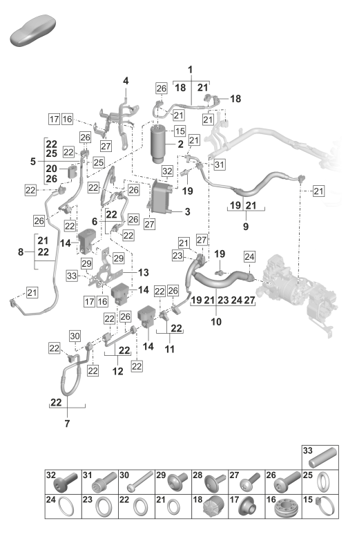 814-601 - Climatiseur
Conduite de frigorigene
Ensemble deshydrateur avec
pieces de fixation
avec:
Pompe a chaleur
Fluide frigorigène R134A
