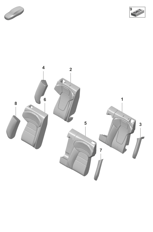 818-305 - Part. mousse pann.lat. dossier
Garniture dossier
Siege de serie
p. vehicules avec ventilation
de siege