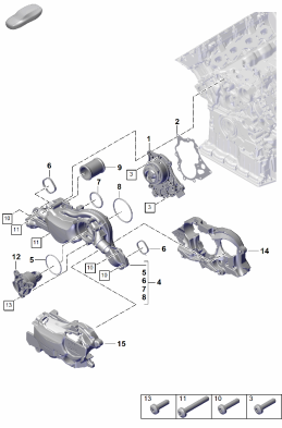 105-000 - Pompe a liq. refroidissement
boitier de thermostat