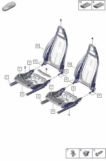 817-020 - armature de siege et dossier
Siege Sport Plus
p. vehicules avec reglage
electr. sieges 18 courses