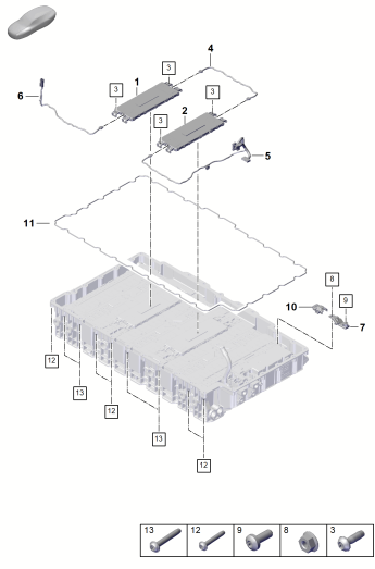 251-140 - Batterie hybride
pieces detail
Partie inférieure
------------------------------
* ATTENTION! Les nos. de piece
* non specifies ne sont pas
* pieces rech. compte tenu de
* l'importance reparationVoir
* du manuel de reparation!
Voir information technique