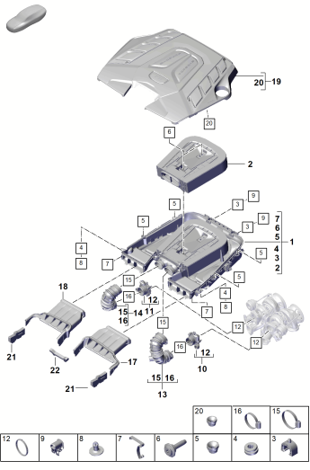106-030 - Filtre a air avec pieces
de raccordement
Recouvrement du moteur