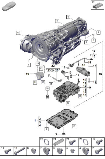 303-100 - Boite automatique 8 vitesses
pour transmission integrale
mecatronique avec logiciel
pompe a huile
Radiateur d'huile bdv
Carter d'huile boite de vit.