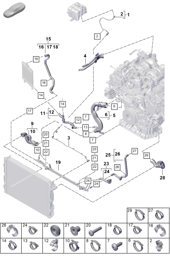 105-370 - Refroidisseur a refrigerant
Reserv.compens liq. refroidis.
Conduit liq. refroidissement