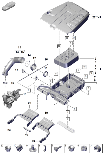 106-000 - Filtre a air avec pieces
de raccordement
Recouvrement du moteur