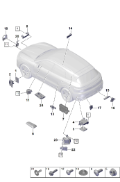 901-300 - Calculateurs
Partie avant
Partie arriere du vehicule
Contact-demarreur
antenne
Unite de commande pour
ouverture de porte de garage
Calculateur electronique pour
assistant changement de voie
Calculateur pour
regulation des distances
