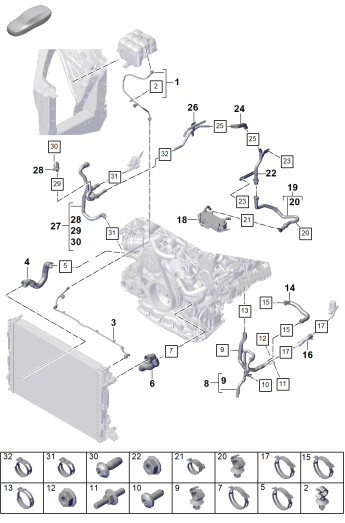 105-325 - Refroidisseur a refrigerant
Reserv.compens liq. refroidis.
Conduit liq. refroidissement