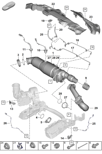 202-210 - Catalyseur
Filtre à partic. mot. essence
Fixation et capteurs