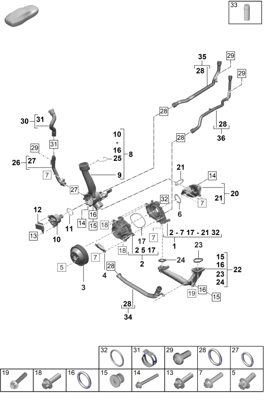105-000 - Pompe a liq. refroidissement
thermostat
boitier de thermostat