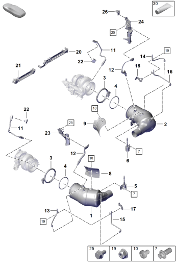 202-200 - Catalyseur
Filtre à partic. mot. essence
Fixation et capteurs