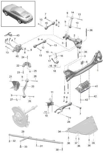 501-001 - Essieu arriere
panneau lat.
support
bras