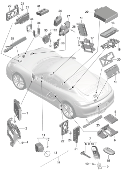 901-004 - Calculateurs
Partie avant
Partie arriere du vehicule
Emetteur manuel
Contact-demarreur
antenne
p. vehicules avec radiocomman-
de ouverture porte de garage
Capteur pour
surveillance de l'habitacle