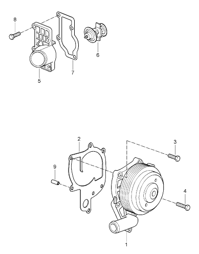 105-000 - Pompe a liq. refroidissement
boitier de thermostat