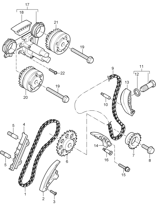 103-016 - Chaîne de distribution
glissiere
disposit.reglage arbre a cames
D -    MJ 2004>>