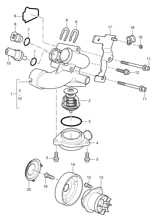 105-002 - Pompe a liq. refroidissement
boitier de thermostat
D -    MJ 2004>>