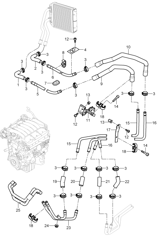 813-005 - Clim./Chauffage/Chauf. auxil.
conduite d'alimentation
conduite de retour