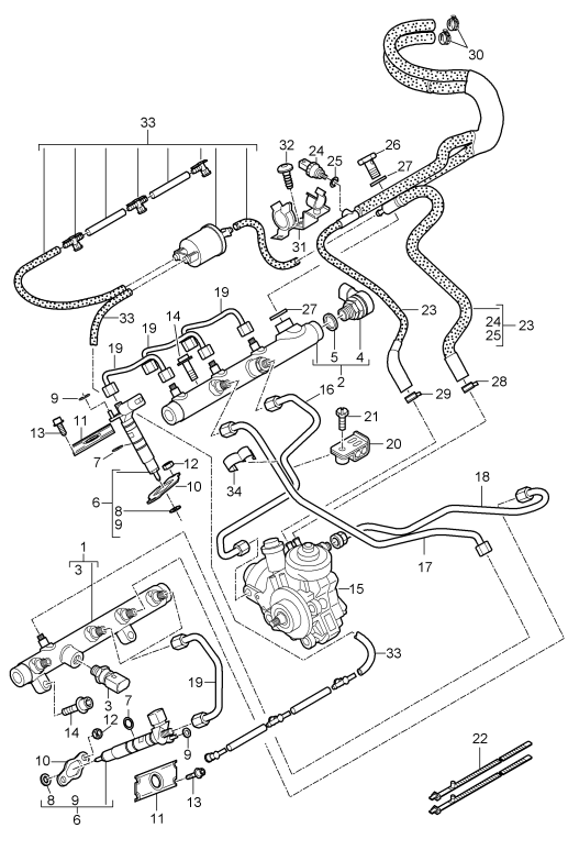 107-008 - Rampe d'injection
conduite de carburant
Injecteur haute pression