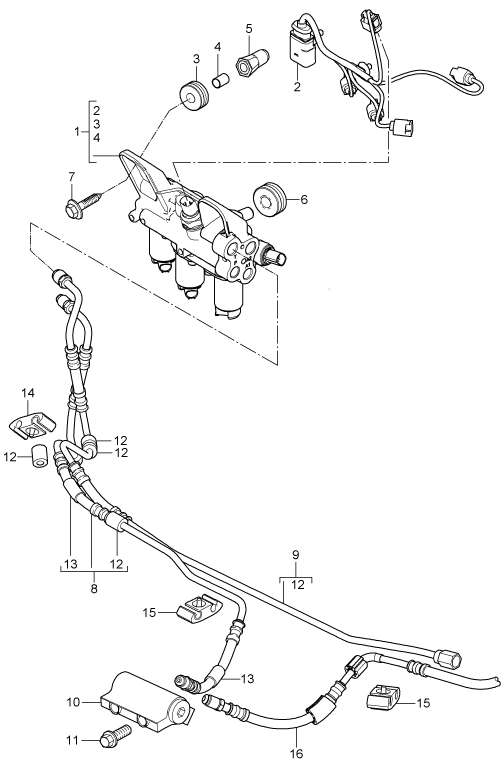 402-007 - Barre stabilisatrice
Bloc de valves
Distributeur
Conduite a pression