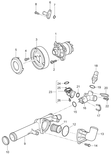 105-005 - Pompe a liq. refroidissement
boitier de thermostat