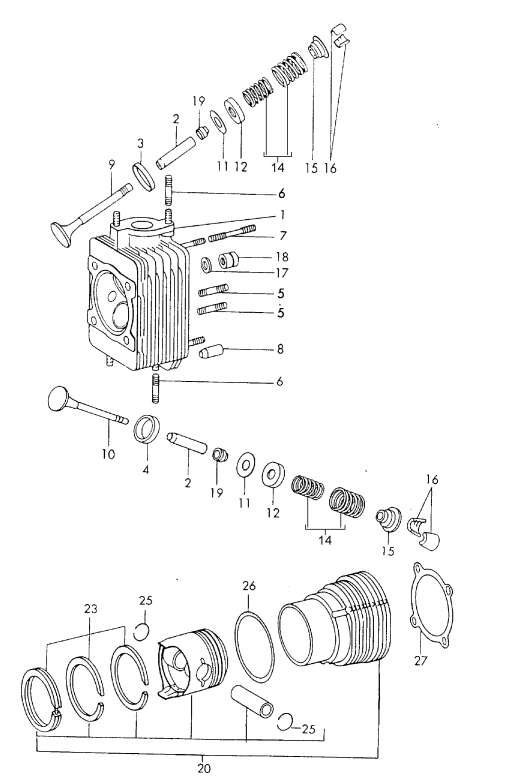 103-000 - Culasse
Cylindre avec piston
D             >> -    MJ 1971