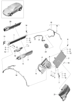 105-025 - Refroidisseur a refrigerant
Refroidisseur a eau
Ventilateur du radiateur
Partie arriere du vehicule