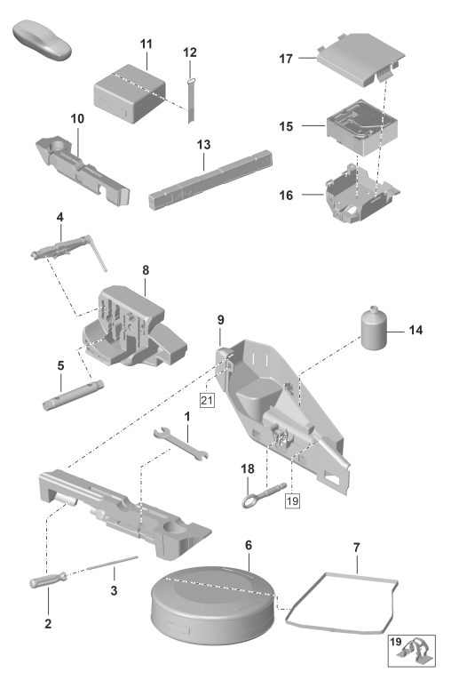 001-000 - Outil
cric
triangle presignalisation
trousse de premiers secours
jeu depannage avec compresseur