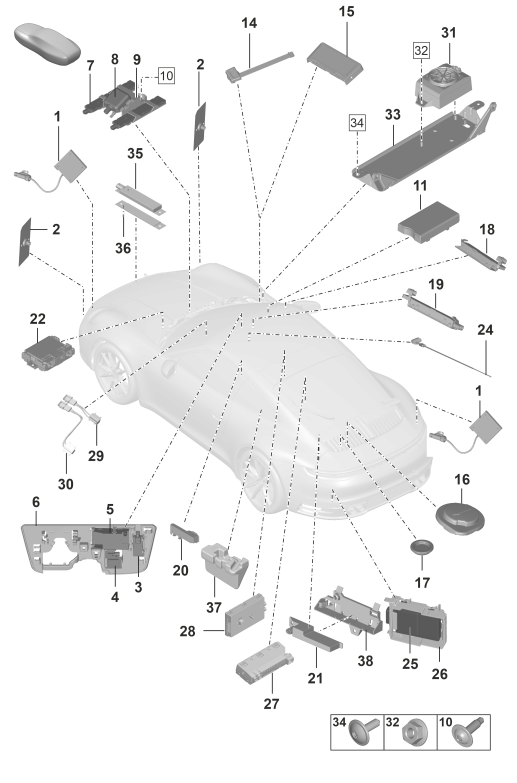 912-000 - antenne
amplificateur d'antenne
Haut-parleur d'appel d'urgence
lecteur de carte a puce p.
systeme de peage automatique
Connexion pour USB et AUX-IN