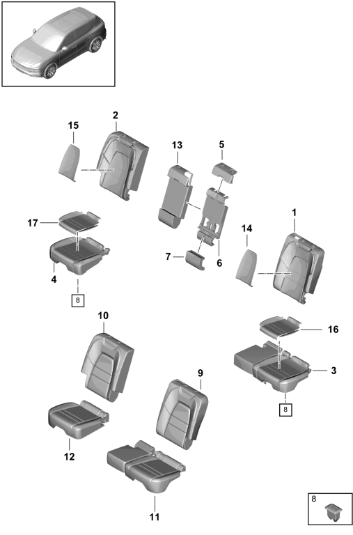 818-000 - Siege
Siege de serie
Partie en mousse
garnitures de dossier
garnitures de sieges