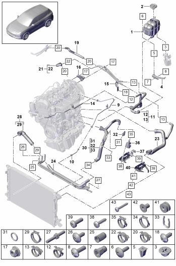 105-085 - Refroidisseur a refrigerant
Reserv.compens liq. refroidis.
Conduit liq. refroidissement