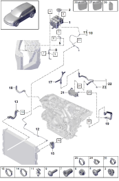 105-070 - Refroidisseur a refrigerant
Reserv.compens liq. refroidis.
Conduit liq. refroidissement