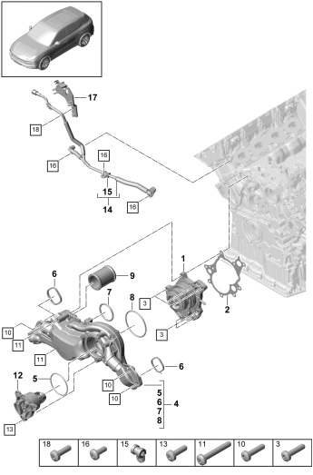 105-000 - Pompe a liq. refroidissement
boitier de thermostat
Conduite de purge