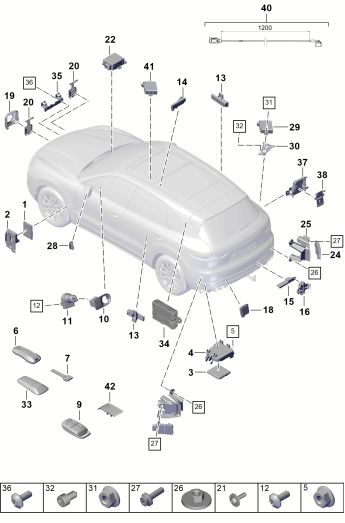 901-004 - Calculateurs
Partie avant
Partie arriere du vehicule
Contact-demarreur
Emetteur manuel
Unite de commande pour
ouverture de porte de garage
Unité de réception
Chauffage d'appoint
antenne
Calculateur pour
regulation des distances
Calculateur electronique pour
assistant changement de voie
spoiler