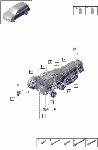 320-010 - Boite automatique 8 vitesses
pour vehicules avec
transmission hybride
pieces de fixation p. moteur
et bv