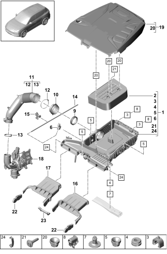 106-020 - Filtre a air avec pieces
de raccordement
Recouvrement du moteur