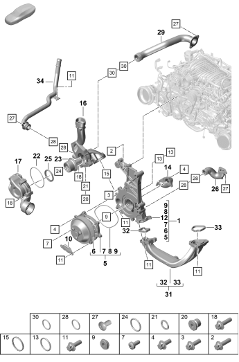 105-005 - Pompe a liq. refroidissement
thermostat
boitier de thermostat