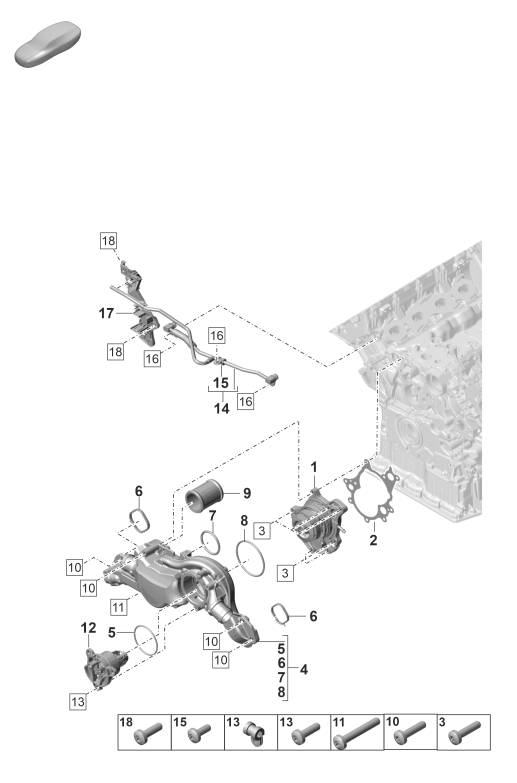 105-000 - Pompe a liq. refroidissement
boitier de thermostat
Conduite de purge