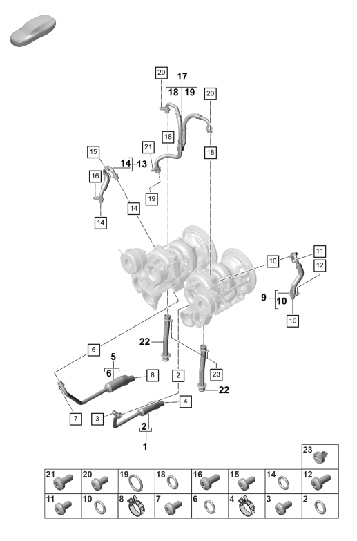 202-110 - Refroidisseur a refrigerant
pour turbocompresseur
conduite de pression d'huile
pour
Turbocompresseur a gaz d'ech.